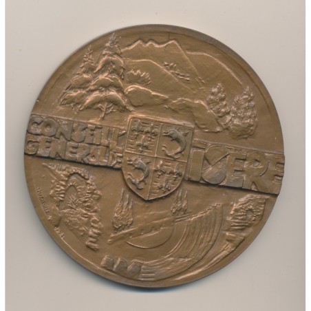 Médaille - Conseil général Isère - par Quérolle - bronze - 89mm - TTB+