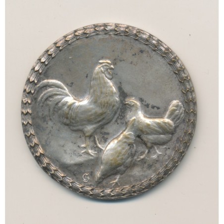 Médaille - Société d'aviculture de Cherbourg et du Cotentin - bronze argenté - 45mm - TTB+