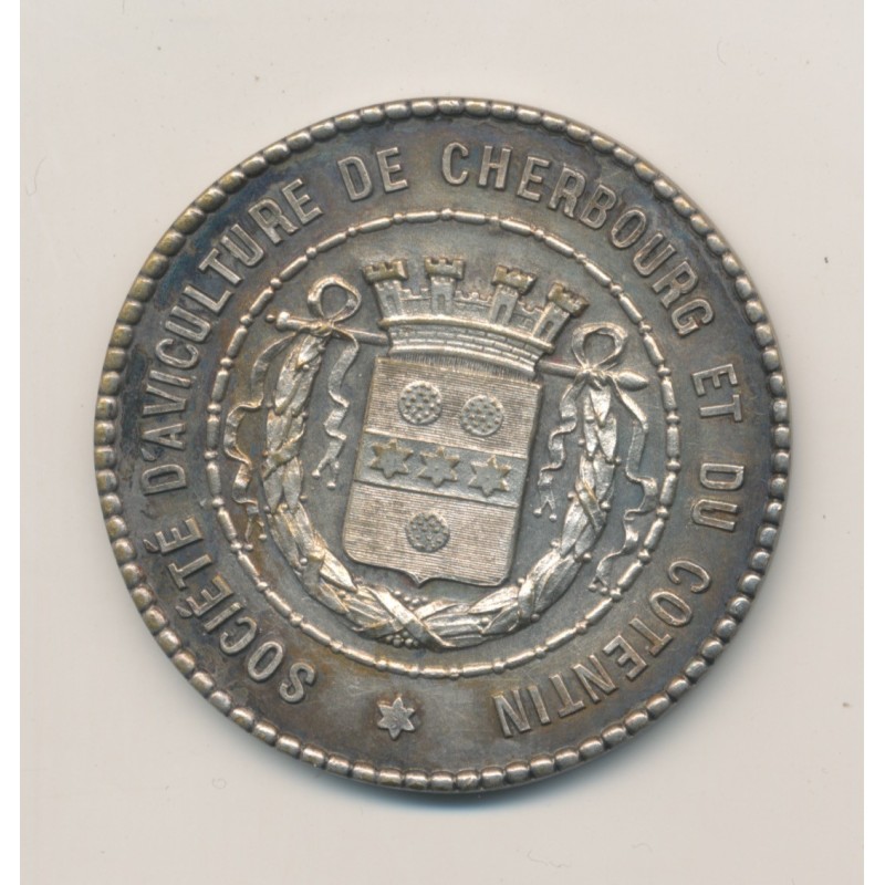 Médaille - Société d'aviculture de Cherbourg et du Cotentin - bronze argenté - 45mm - TTB+