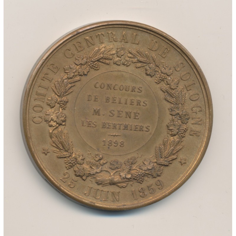 Médaille - Comité central de Sologne - Concours de béliers - 1898 - bronze - 51mm - TTB+