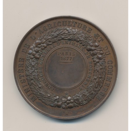 Médaille - Concours général d'animaux en boucherie - Paris 1877 - cuivre - 51mm - TTB+