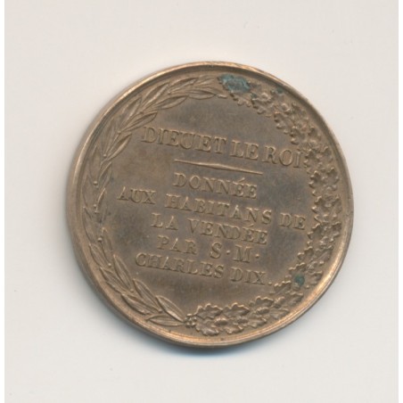Médaille - Charles X - Donnée aux habitants de la Vendée - 27mm - bronze - TTB