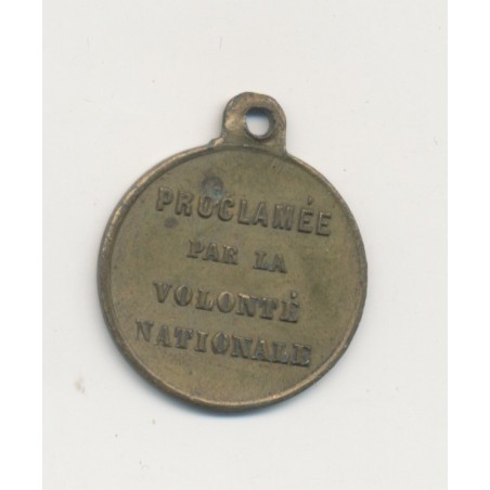 Médaille - République Française - Proclamée par la volonté nationale - laiton - 17mm - TTB