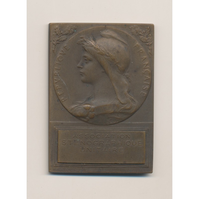 Plaquette - Association Sténographique - 1902-1908 - bronze - Roty - TTB