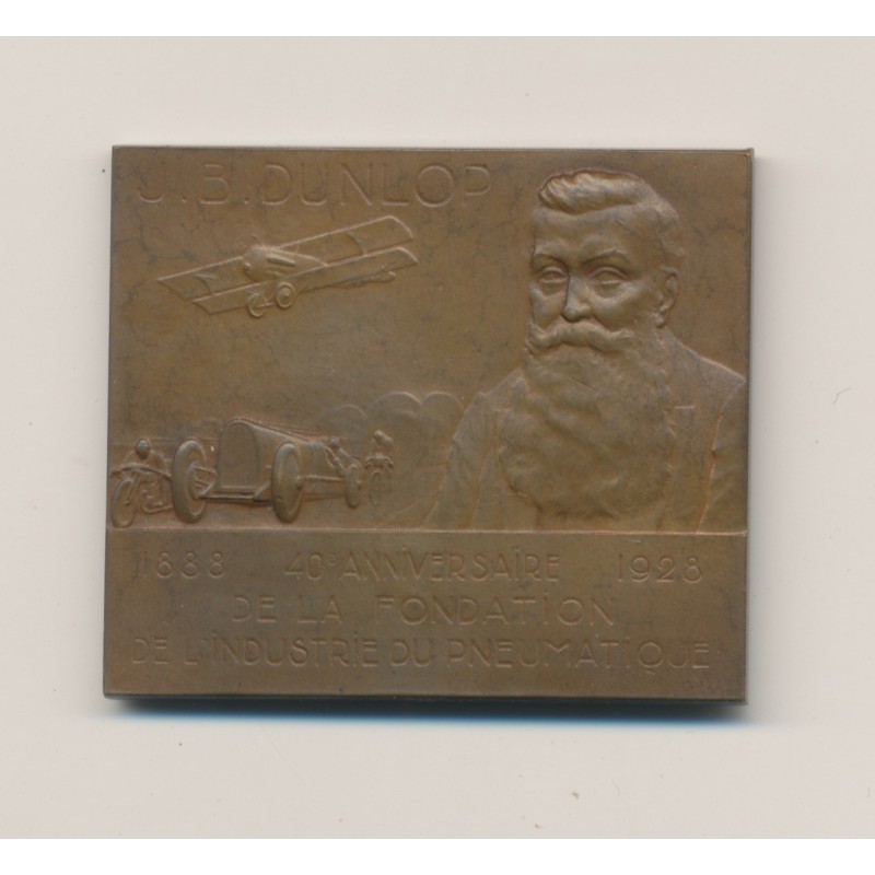 Plaquette - 40e anniversaire fondation Dunlop - 1888-1928 - avec boite d'origine - bronze - TTB+