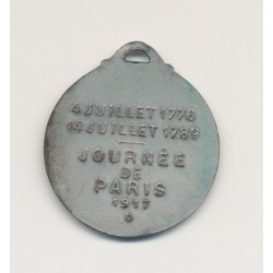 Médaille - Journée de Paris 1917 - Washington et Lafayette - 1776-1789 - 28mm - TTB - bronze argenté 2