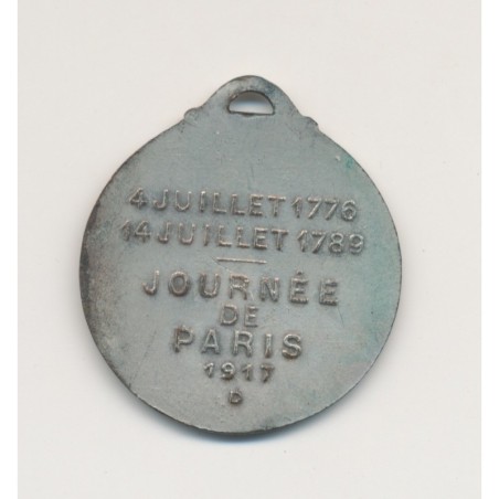 Médaille - Journée de Paris 1917 - Washington et Lafayette - 1776-1789 - 28mm - TTB - bronze argenté