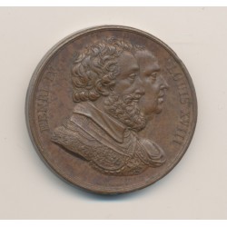 Médaille - Henri IV et Louis XVIII - bronze - 33mm - TTB+