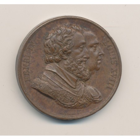 Médaille - Henri IV et Louis XVIII - bronze - 33mm - TTB+