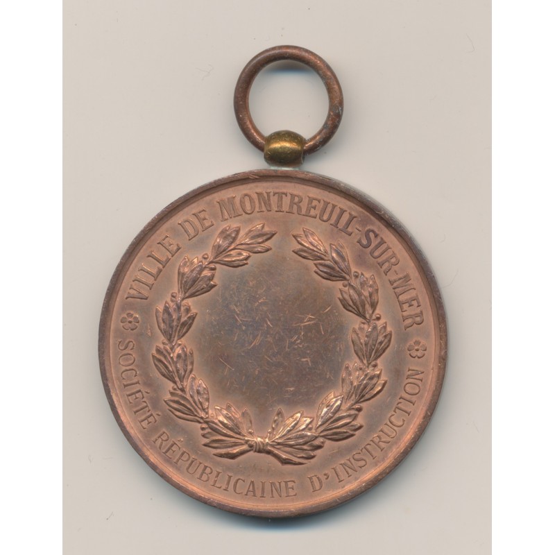 Médaille - Ville de montreuil - Société d'instruction civique - cuivre - 51mm - TTB