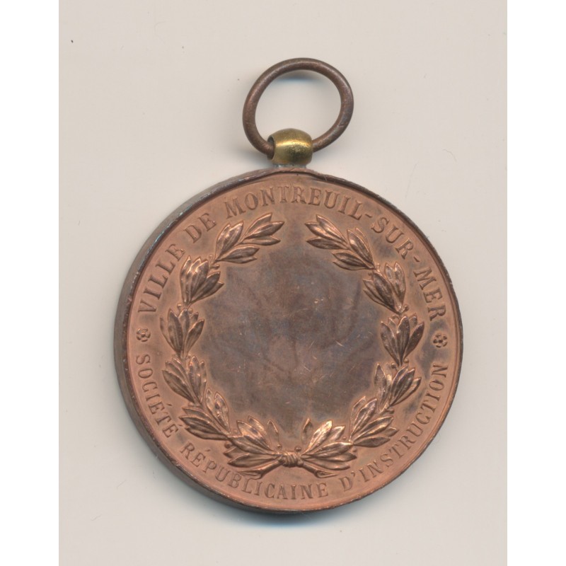 Médaille - Société Républicaine d'instruction - Montreuil sur mer - cuivre - 41mm - TTB