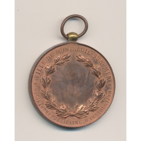 Médaille - Société Républicaine d'instruction - Montreuil sur mer - cuivre - 41mm - TTB