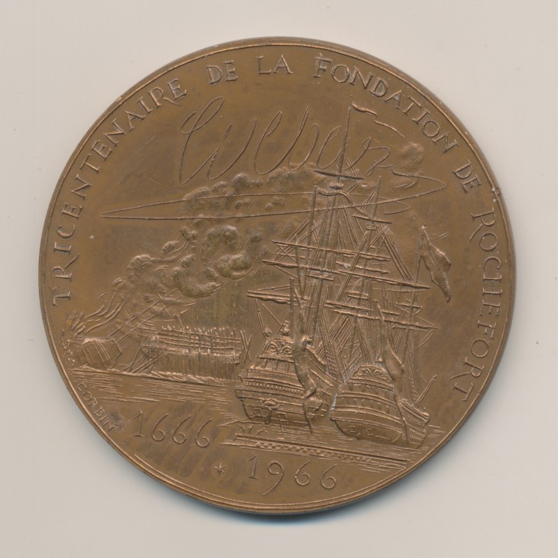 Médaille - Tricentenaire de la fondation de Rochefort - 1966 - par Corbin - bronze - 73mm - TTB+