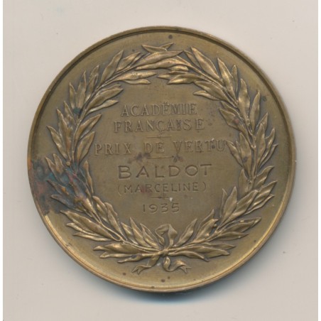 Médaille - Académie Française - Prix de vertu - 1935 - bronze - F.Gayrard - 52mm - TTB