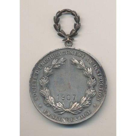 Médaille - Société d'encouragement à l'instruction - 1907 - Seine et oise - 47mm - bronze argenté - TB