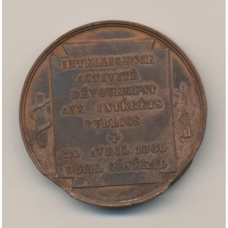 Médaille - Charles de bouchère - bourgmestre Bruxelles - 1860 - bronze - 46mm - TB