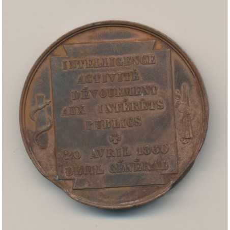 Médaille - Charles de bouchère - bourgmestre Bruxelles - 1860 - bronze - 46mm - TB