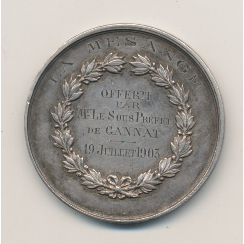 Médaille - La Mésange - 1903 - argent 30g - 40mm - Bescher et Janvier - TTB+