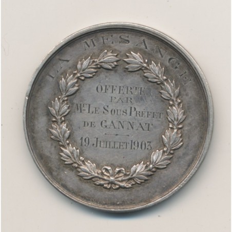 Médaille - La Mésange - 1903 - argent 30g - 40mm - Bescher et Janvier - TTB+