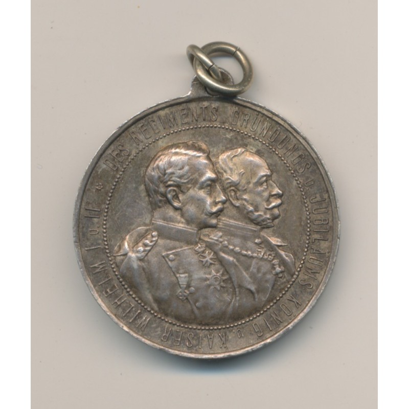Médaille - 50e anniversaire infanterie - Wilhelm I et II - argent - 33mm - SUP