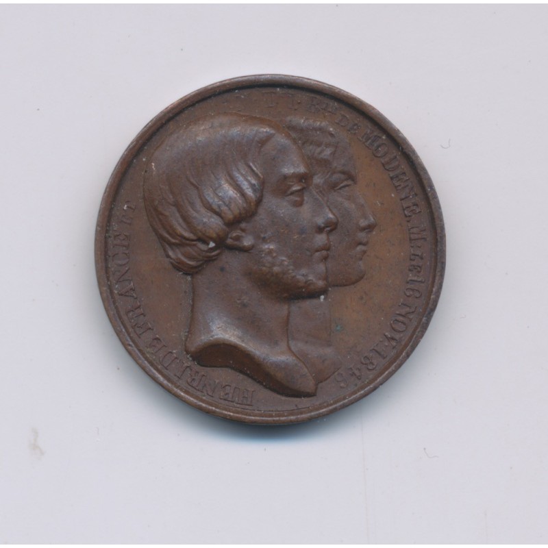 Médaille - Henri V et Marie thérèse de modène - 1846 - cuivre - 20mm - TTB+