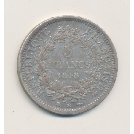 5 Francs Hercule - 1848 BB Strasbourg - argent - TB/TTB