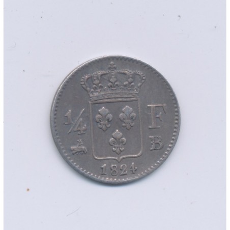 1/4 Franc - 1824 B Rouen - Louis XVIII - TTB/TTB+