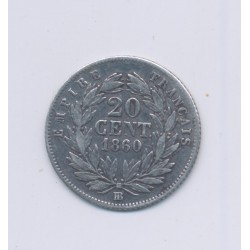 20 centimes Napoléon III - 1860 BB Strasbourg - Tête nue - TTB 2