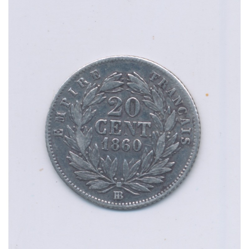20 centimes Napoléon III - 1860 BB Strasbourg - Tête nue - TTB