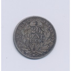 20 centimes Napoléon III - 1860 BB Strasbourg - Tête nue - SUP 2