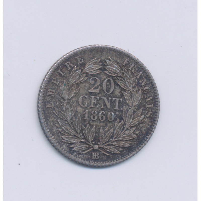 20 centimes Napoléon III - 1860 BB Strasbourg - Tête nue - SUP