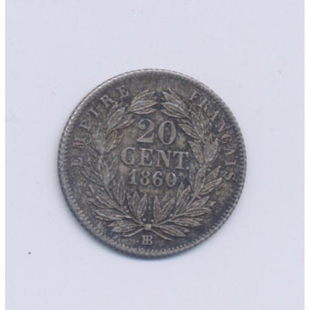 20 centimes Napoléon III - 1860 BB Strasbourg - Tête nue - SUP