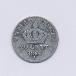 20 centimes Napoléon III - 1864 A Paris - Tête laurée - TB 2