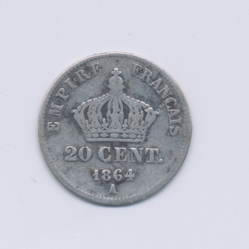20 centimes Napoléon III - 1864 A Paris - Tête laurée - TB