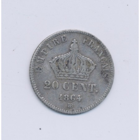 20 centimes Napoléon III - 1864 BB Strasbourg - Tête laurée - TB