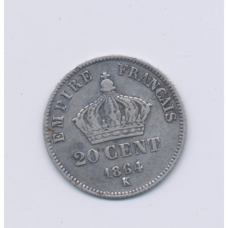 20 centimes Napoléon III - 1864 K Bordeaux - Tête laurée - TB+