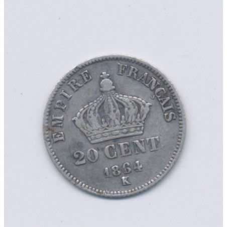20 centimes Napoléon III - 1864 K Bordeaux - Tête laurée - TB+