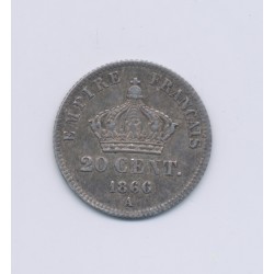 20 centimes Napoléon III - 1866 A Paris - Tête laurée - SUP 2