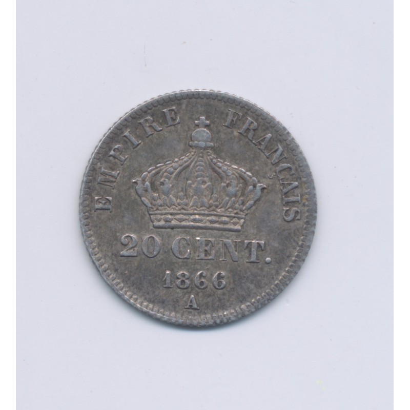 20 centimes Napoléon III - 1866 A Paris - Tête laurée - SUP