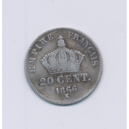 20 centimes Napoléon III - 1866 K Bordeaux - Tête laurée - TB