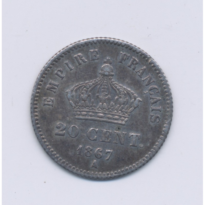 20 centimes Napoléon III - 1867 A Paris - Tête laurée - SUP+