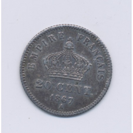 20 centimes Napoléon III - 1867 A Paris - Tête laurée - SUP+