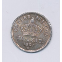 20 centimes Napoléon III - 1867 BB Strasbourg - Tête laurée - SUP+ 2