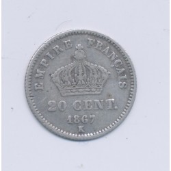 20 centimes Napoléon III - 1867 K Bordeaux - Tête laurée - TB 2