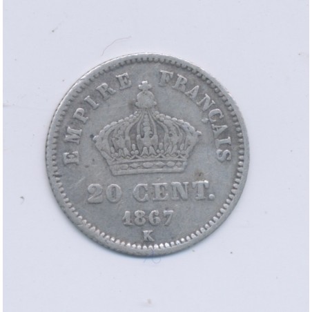 20 centimes Napoléon III - 1867 K Bordeaux - Tête laurée - TB