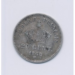 20 centimes Napoléon III - 1868 BB Strasbourg - Tête laurée - TB 2