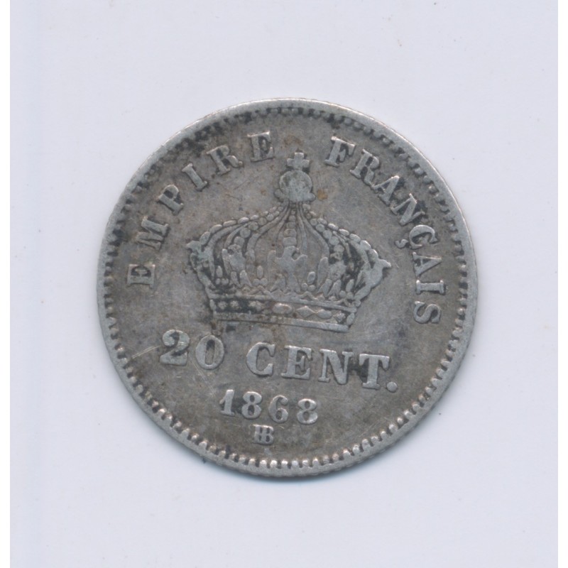 20 centimes Napoléon III - 1868 BB Strasbourg - Tête laurée - TB