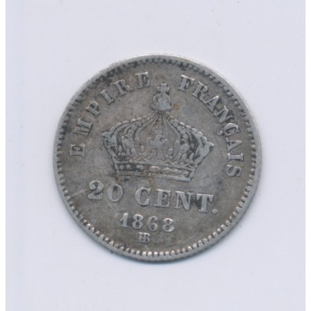 20 centimes Napoléon III - 1868 BB Strasbourg - Tête laurée - TB