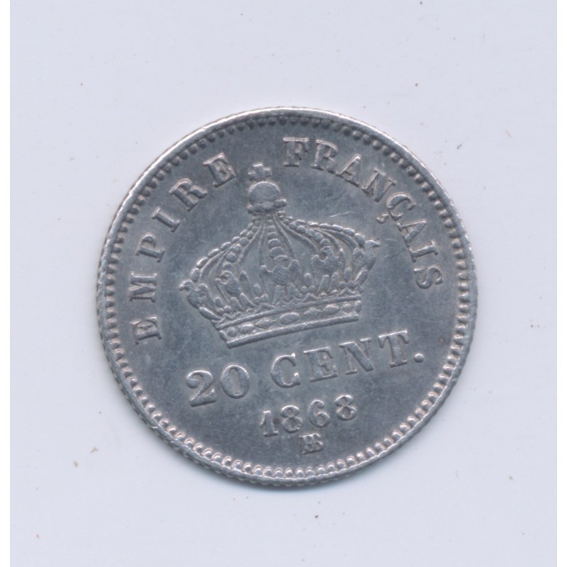 20 centimes Napoléon III - 1868 BB Strasbourg - Tête laurée - TTB+