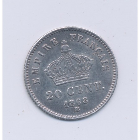 20 centimes Napoléon III - 1868 BB Strasbourg - Tête laurée - TTB+